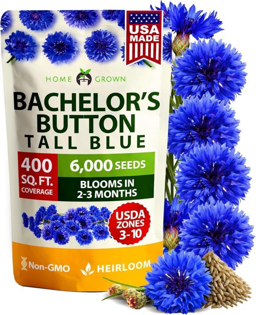 HOME GROWN Bachelor Button Seeds Tall Blue – 6,000+ Non-GMO Cornflower Seeds today